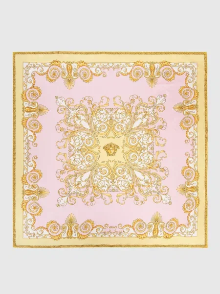 Хустка із шовку в принт Бароко Versace рожева