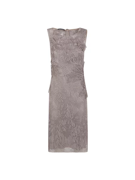 Lniana sukienka midi Alberta Ferretti boho do kolan beżowa