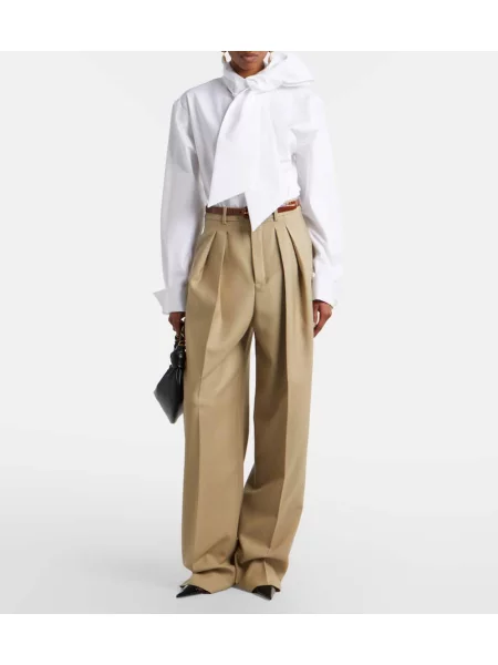 Pantaloni Saint Laurent de lână cu picior lat bej
