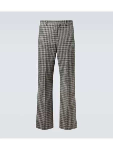 Pantaloni Acne Studios de lână în carouri gri