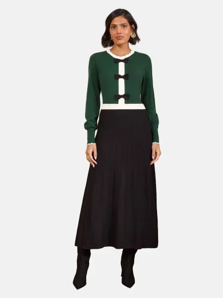 Love & roses Rochie tricotat verde închis / negru alb