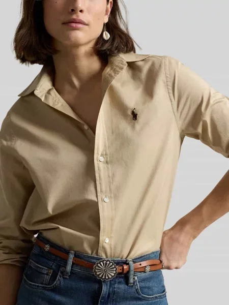 Bluzka koszulowa o kroju relaxed fit z czystej bawełny Polo Ralph Lauren beżowa