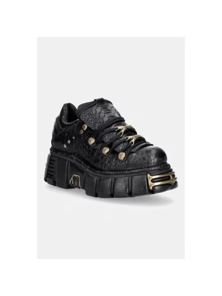 New Rock PITON NEGRO + IMPERFECT TOWER NEGRO TORNILLOS workery na platformie skórzane czarne