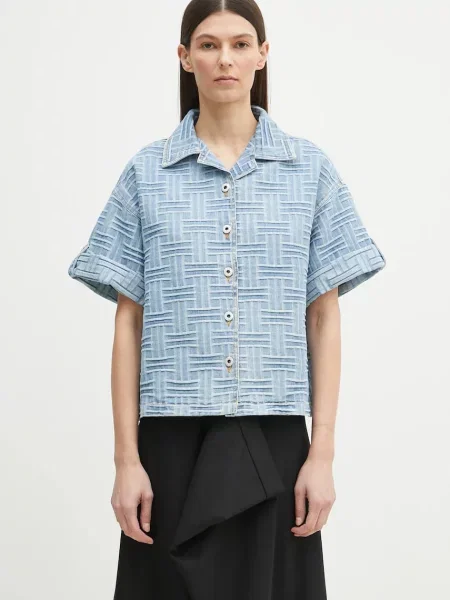 Kenzo cămașă din denim femei cu guler clasic relaxed albastru