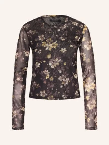 Allsaints Koszulka Z Długim Rękawem Ellie Z Siateczki schwarz czarna