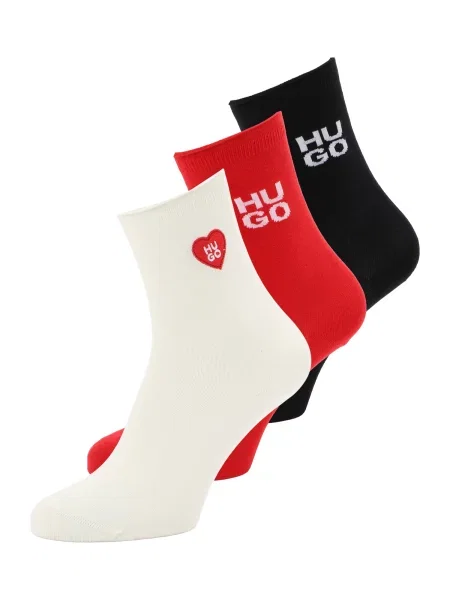 HUGO Nogavice HEART svetlo bež / rdeča črna