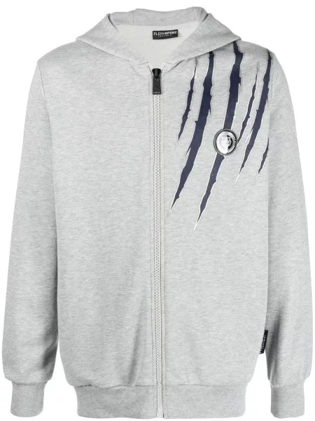 Mikina s kapucí Plein Sport s potiskem šedá