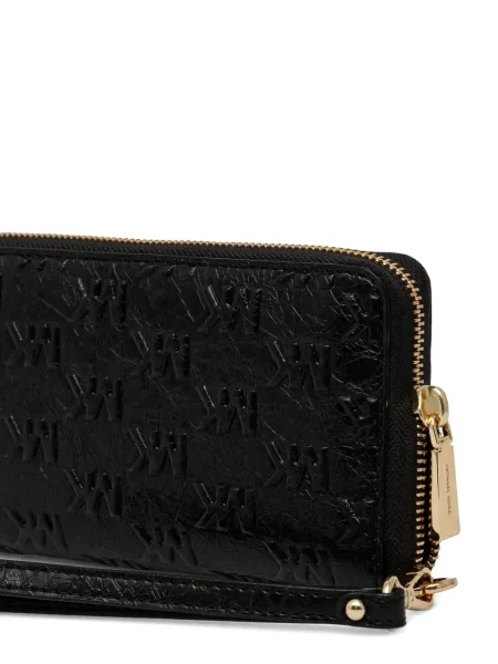 Кожено портмоне Michael Michael Kors с връзки с принт кафяво