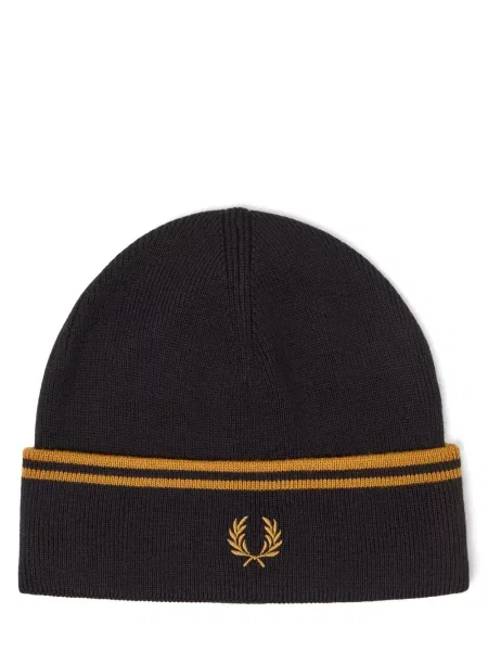 FRED PERRY Twin Tipped Merino Wool Beanie Black/Caramel Universal czarna