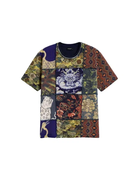Desigual Tricou bleumarin / maro / kaki roșu