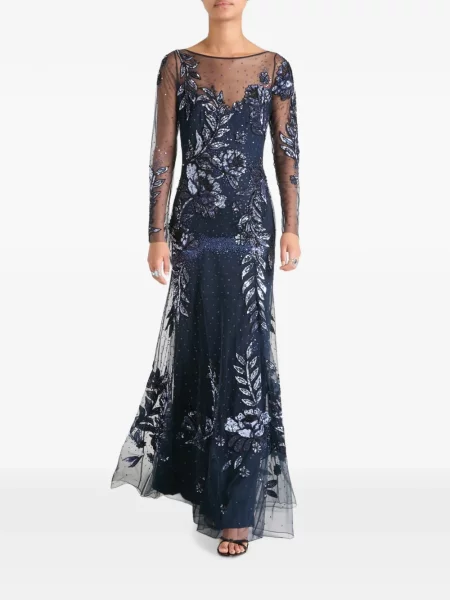 Rochie maxi Temperley London cu paiete cu model floral albastru