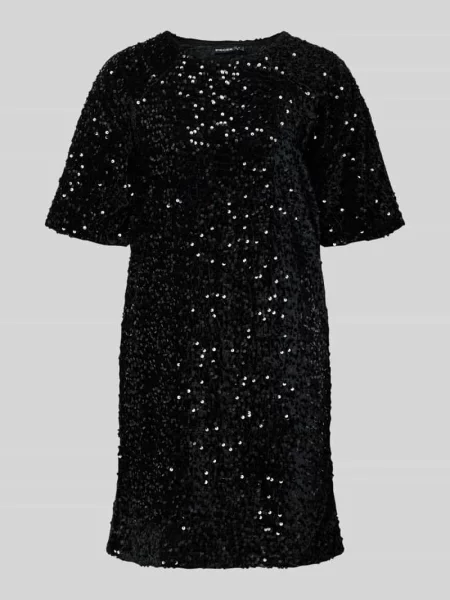 Sukienka koktajlowa wąska z cekinowym obszyciem model ‘KAM’ Pieces czarna