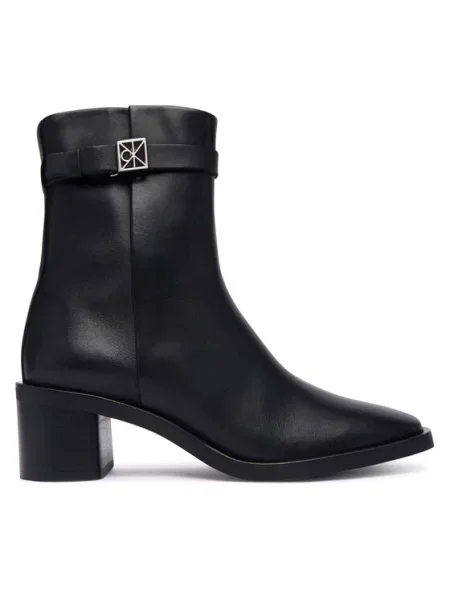 Calvin Klein Botine Block Heel Ank Boot Lth Hdw negru