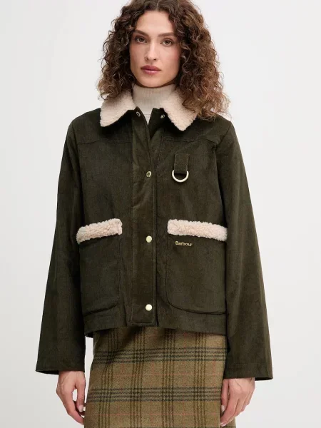 Barbour kurtka sztruksowa TABITHA przejściowa oversize zielony