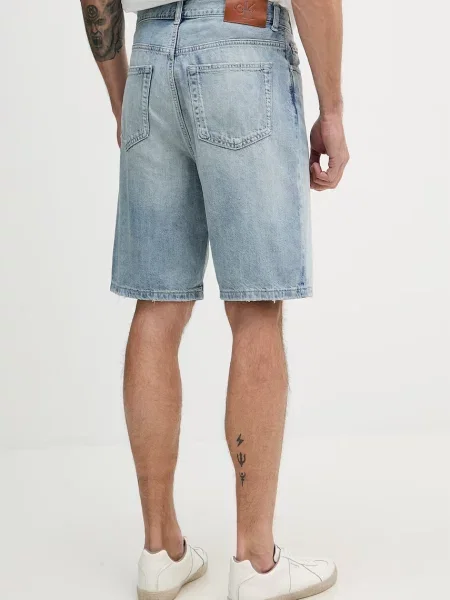 Calvin Klein Jeans szorty z dodatkiem lnu niebieskie