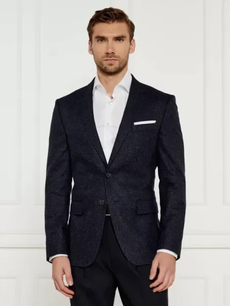 BOSS BLACK De lână sacou cu adaos de mătase negru