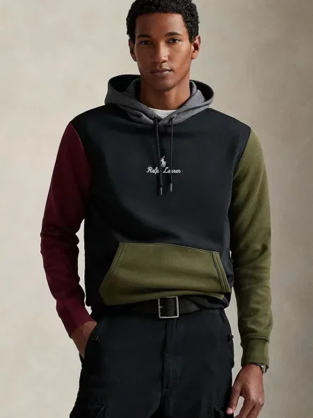 Mikina Polo Ralph Lauren s kapucí vzorovaná černá