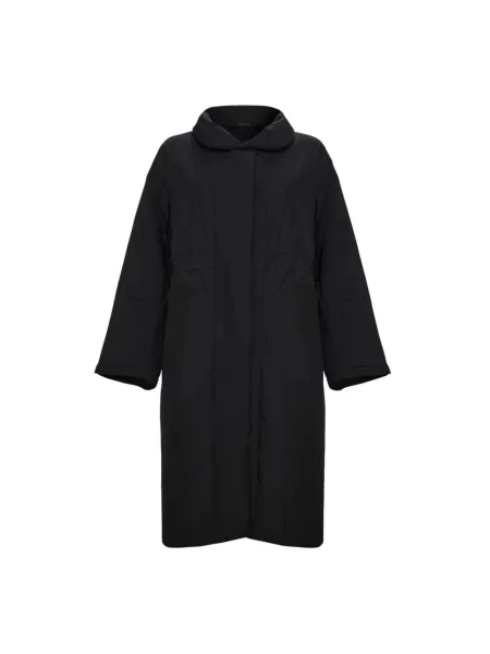 Lniany pikowany długi płaszcz Cesare Gaspari czarny