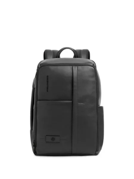 Rucsac Piquadro din piele cu autograf negru