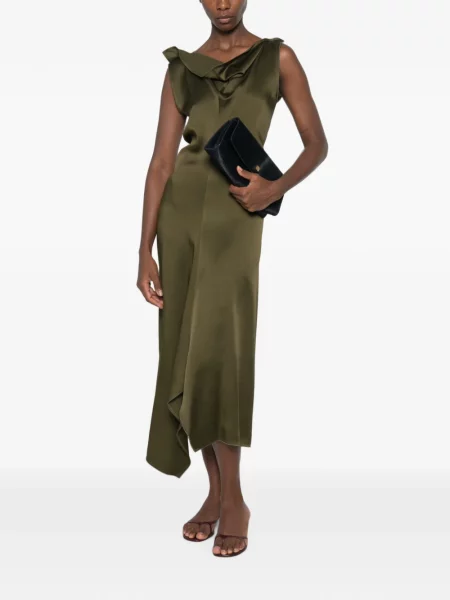 Rochie Victoria Beckham cu volane asimetrică verde