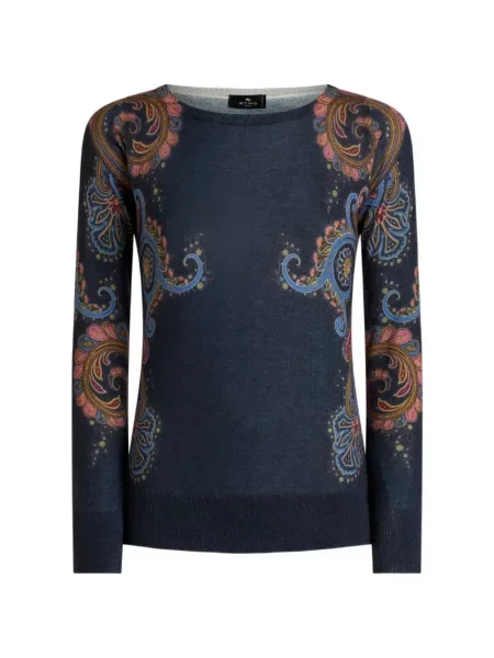 Pulover Etro de mătase cu imagine cu model paisley albastru
