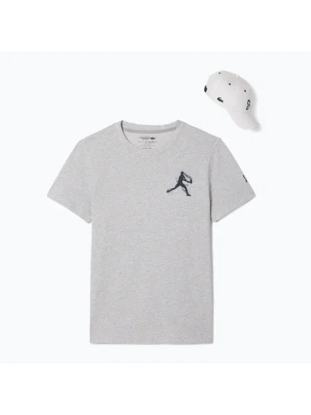 Tenisové tričko Lacoste silver chine/navy blue šedé