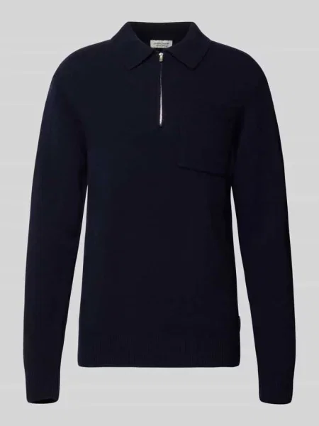 Sweter dzianinowy z mieszanki wełny z kołnierzykiem polo Model FELIPO' Casual Friday granatowa