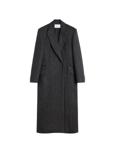 Lung palton Givenchy de lână cu model herringbone gri