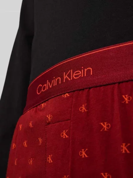 Piżama ze wzorem z logo i wyhaftowanym logo Calvin Klein Underwear bordowa