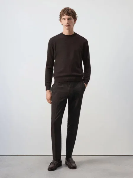 Spodnie slim fit w kratę czekoladowy Mężczyzna 40 MANGO MAN