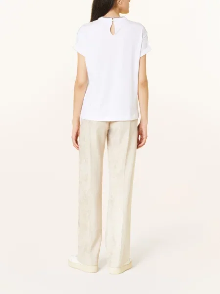 Brunello Cucinelli T-Shirt Z Ozdobnymi Perełkami weiss