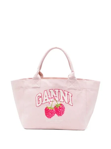 Geantă shopper Ganni cu imagine roz