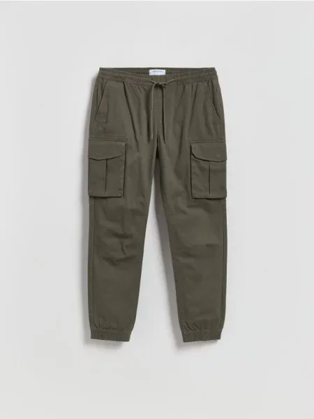 Reserved Spodnie jogger cargo ciemnozielony