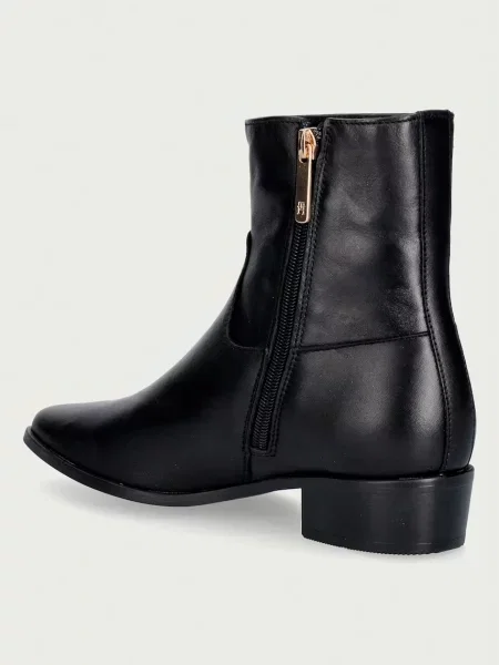 Tommy Hilfiger botki skórzane LEATHER ANKLE BOOT W ZIP czarne