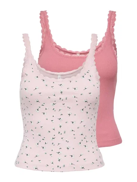 ONLY Top ONLFENJA verde închis / roz pal / roz pastel alb