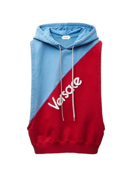 Hanorac cu glugă Versace cu broderie fără mâneci albastru