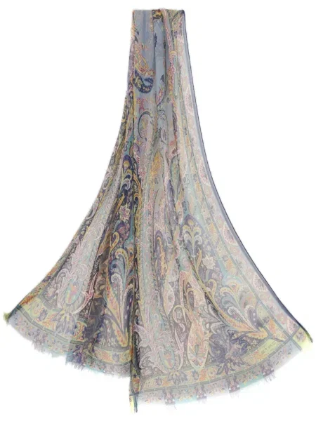 Fular Etro de mătase cu imagine cu model paisley albastru