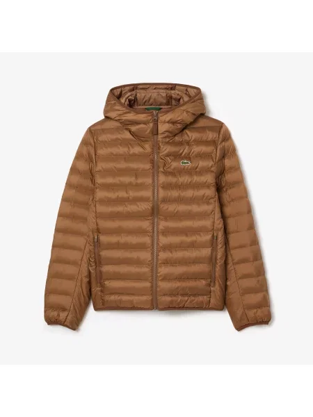 Lacoste Wodoodporna Pikowana Kurtka Puchowa Z Kapturem brązowy