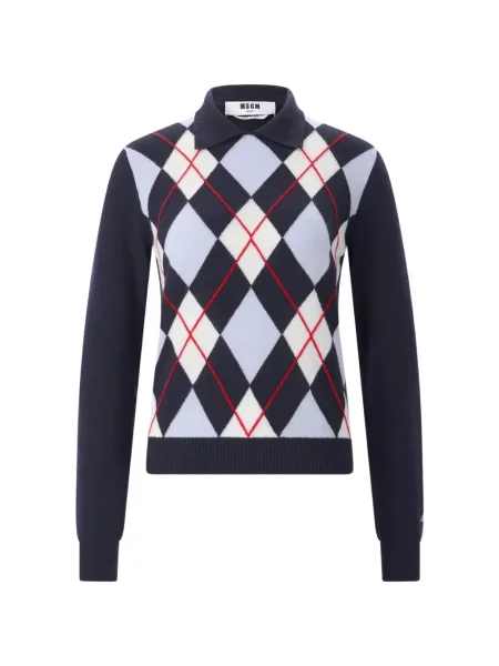 Gulerat tricou polo Msgm cu model argyle albastru