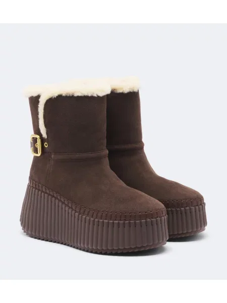 Cizme scurte Chloé din piele de căprioară cu platformă maro