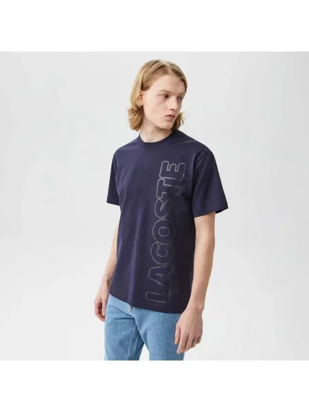 Lacoste T-Shirt Z Okrągłym Dekoltem Z Nadrukiem Relaxed Fit granatowy