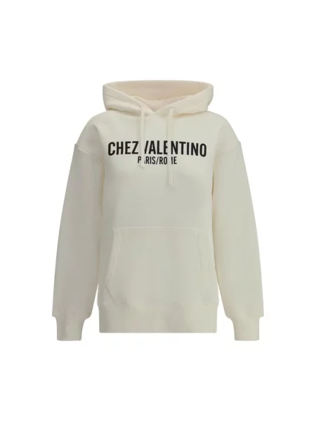 Lniana bluza z kapturem Valentino z kapturem biała