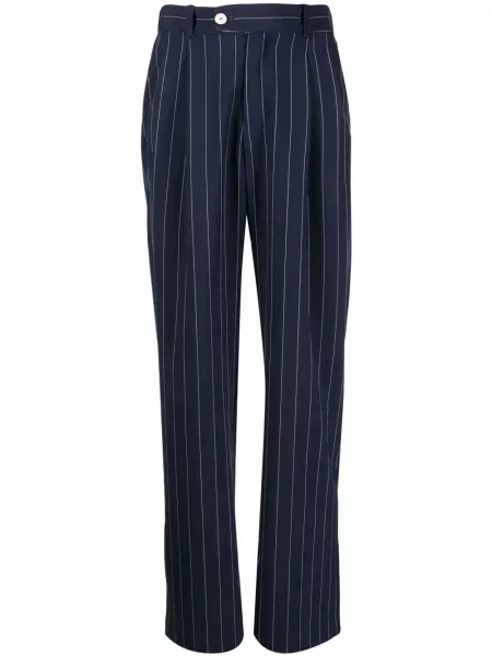 Pantaloni Late Checkout de lână cu dungi albastru