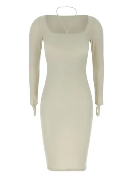 Rochie maxi Andreadamo cu mâneci lungi lungă de costum alb