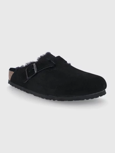 Birkenstock De piele mules încălțăminte Boston | shearling negru