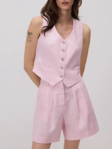 Reserved Лляна жилетка пастельний рожевий