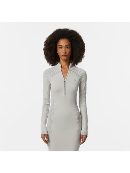 Lacoste Sukienka Z Długim Rękawem Half Zip Slim Fit szara