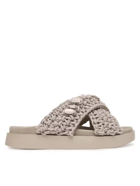 Șlapi Inuikii cu strasuri din piele gri