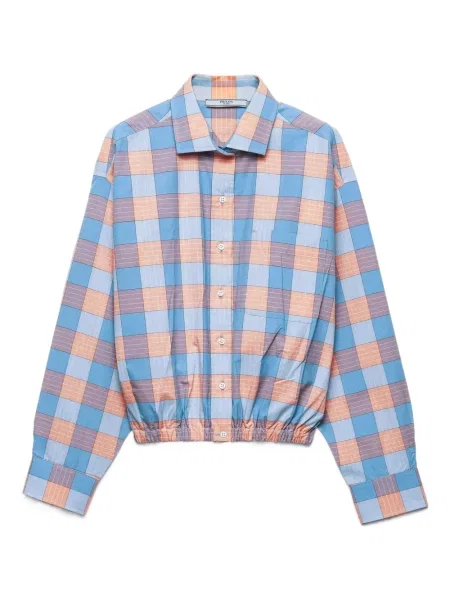 Koszula Prada w kratkę popelinowa niebieska