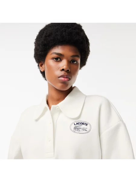 Lacoste Bluza Dresowa Z Haftowanym Golfem biała